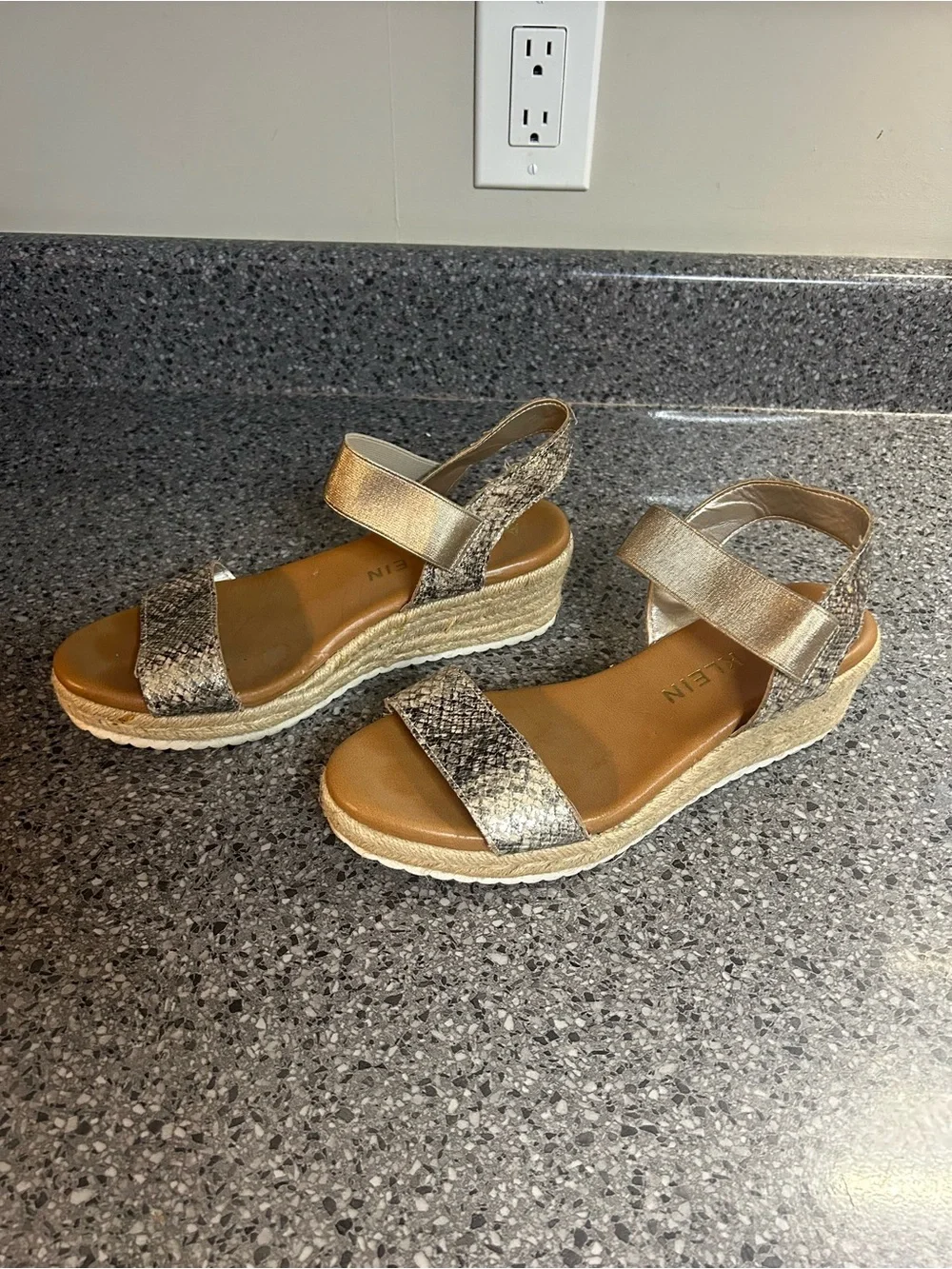 Anne Klein Snake-Print and Gold Wedge Espadrilles